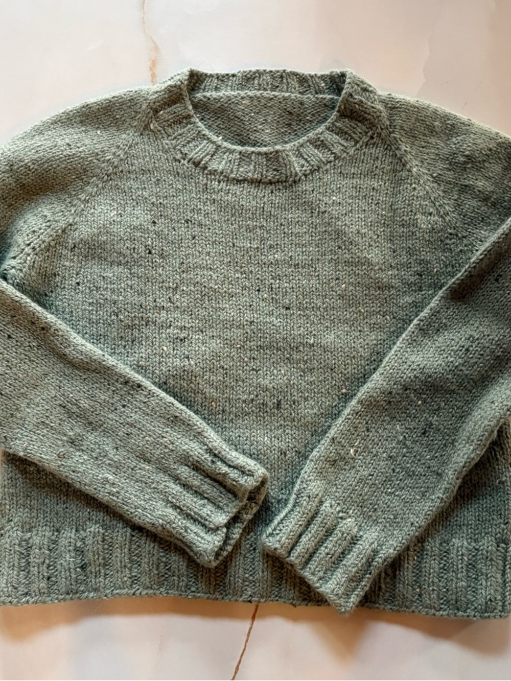 Cozy Sage Green Hand Knit Crewneck Sweater